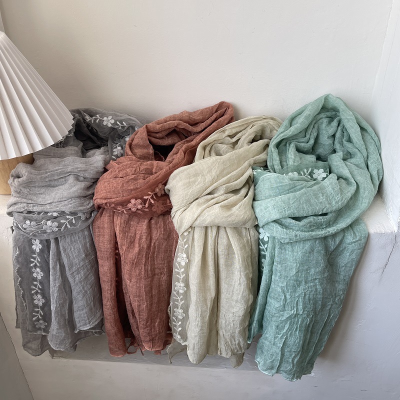 Embroidery Towel - Cotton Linen Lace Splicing Scarf Lady