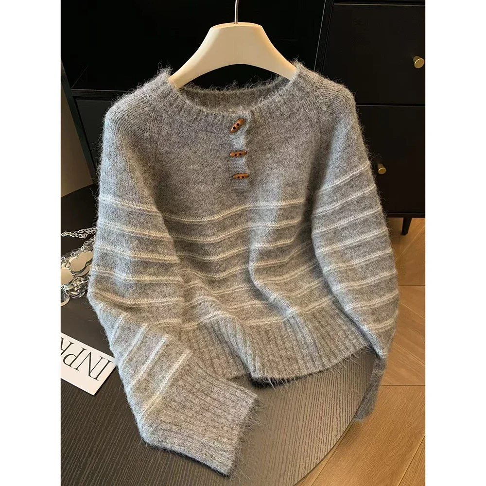 Embroidery Origin - Autumn Winter Women's Striped Wool Cashmere