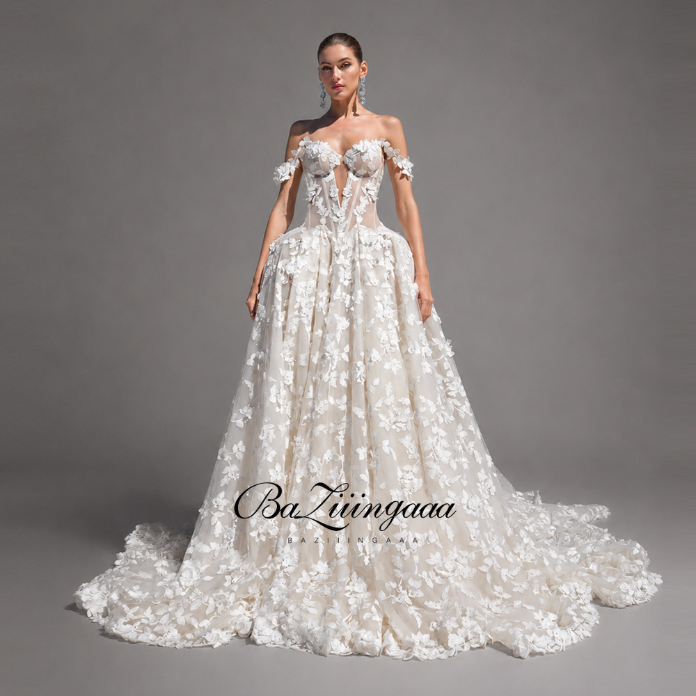 Embroidery Online Design - Floral Print Wedding Dresses Lace A-LINE