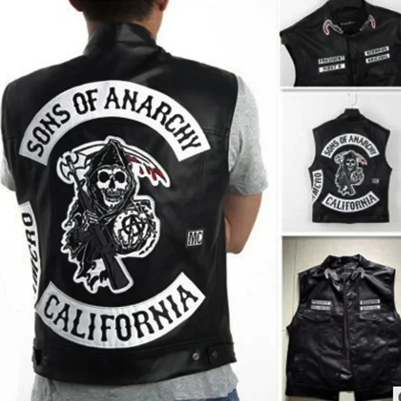 Embroidery Youtube - ABC123Leather Men Motorcycle Cosplay Costume Sleeveless