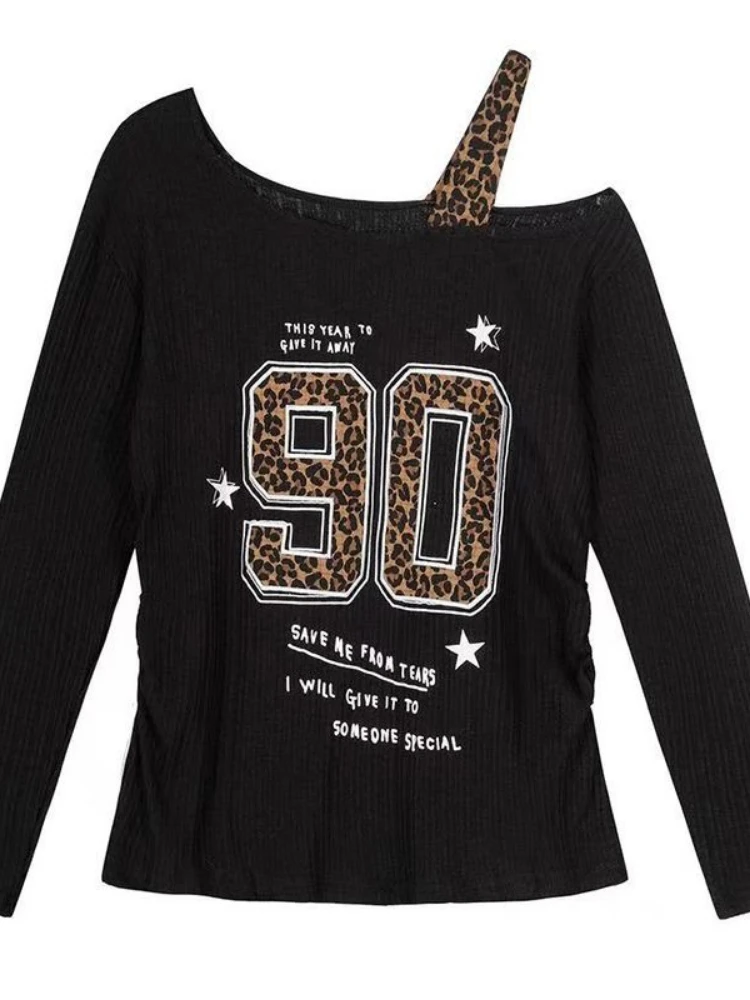 Embroidery Origin - Y2K Patchwork Leopard Print T-Shirt Women