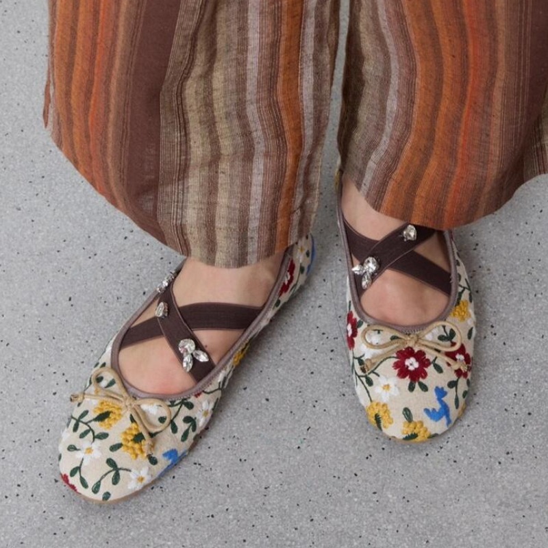 Embroidery Flower Ballet Flats - Embroidery Flat Shoes ulasan dan harga