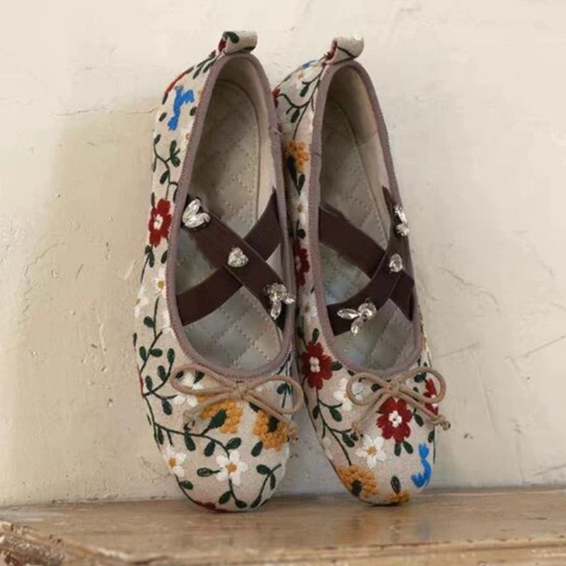 Embroidery Flower Ballet Flats - Embroidery Flat Shoes ulasan dan harga