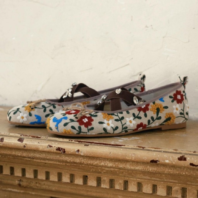Embroidery Flower Ballet Flats - Embroidery Flat Shoes ulasan dan harga