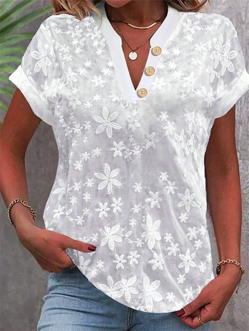Summer Women White Floral Embr - Embroidery Blouse ulasan dan harga