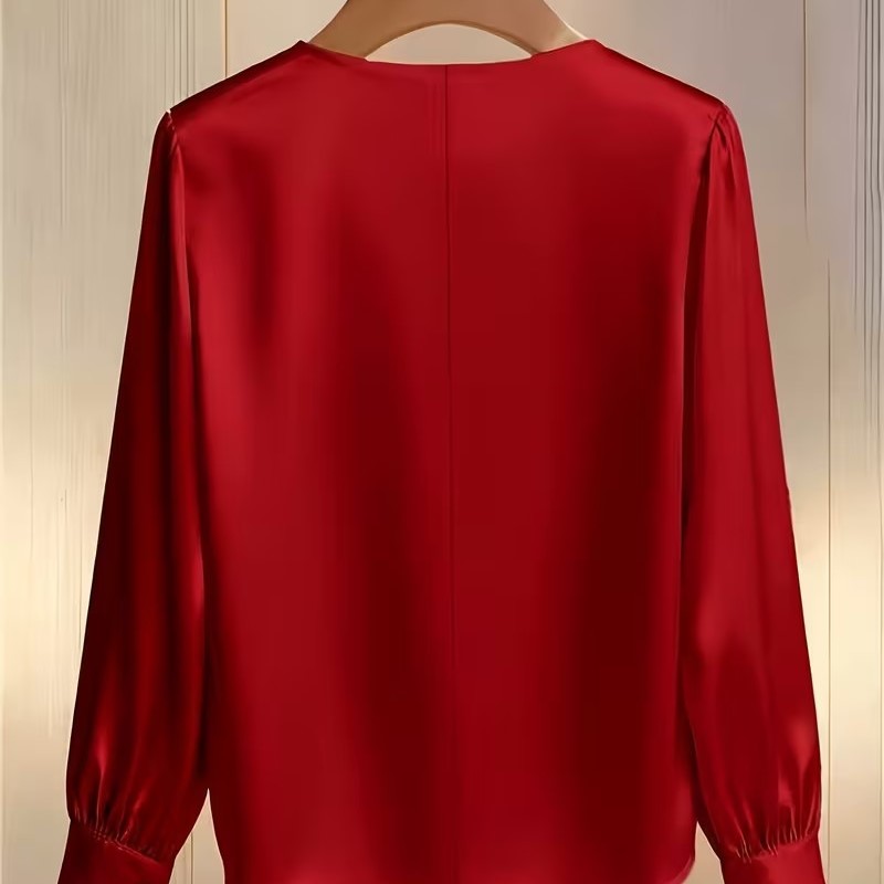 Elegant French Style Satin Pea - Embroidery Blouse ulasan dan harga