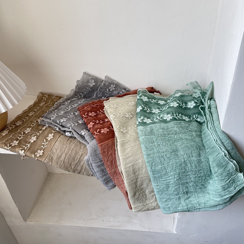 Cotton Linen Lace Splicing Sca - Embroidery Towel ulasan dan harga