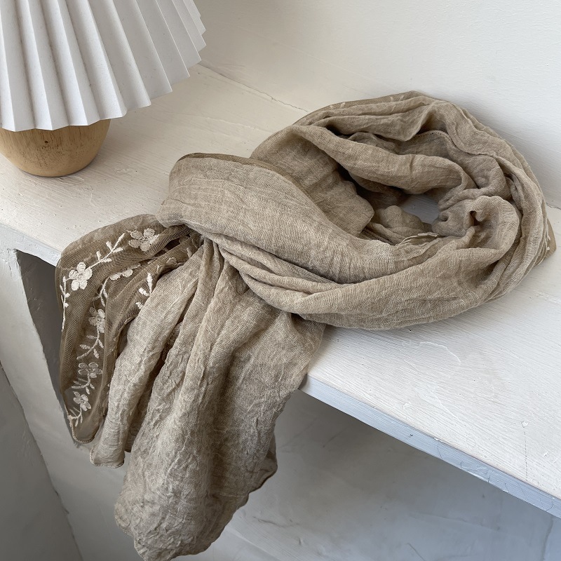 Cotton Linen Lace Splicing Sca - Embroidery Towel ulasan dan harga