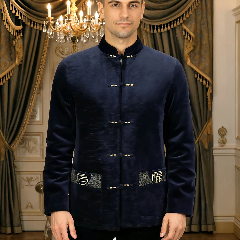 Men Velvet Fleece Lined Jacket - Embroidery Online Design ulasan dan harga