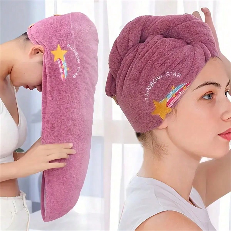Quick-Dry Coral Fleece Hair To - Embroidery Towel ulasan dan harga