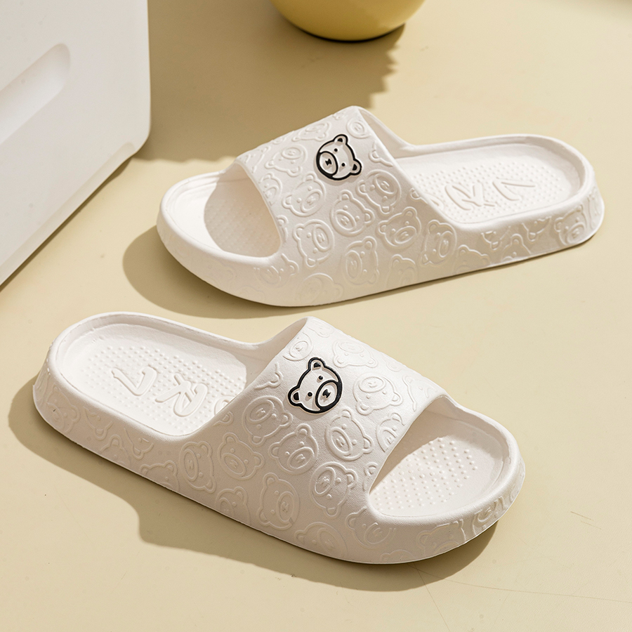 Printting Cute Bear Women Slip - Embroidery Flat Shoes ulasan dan harga