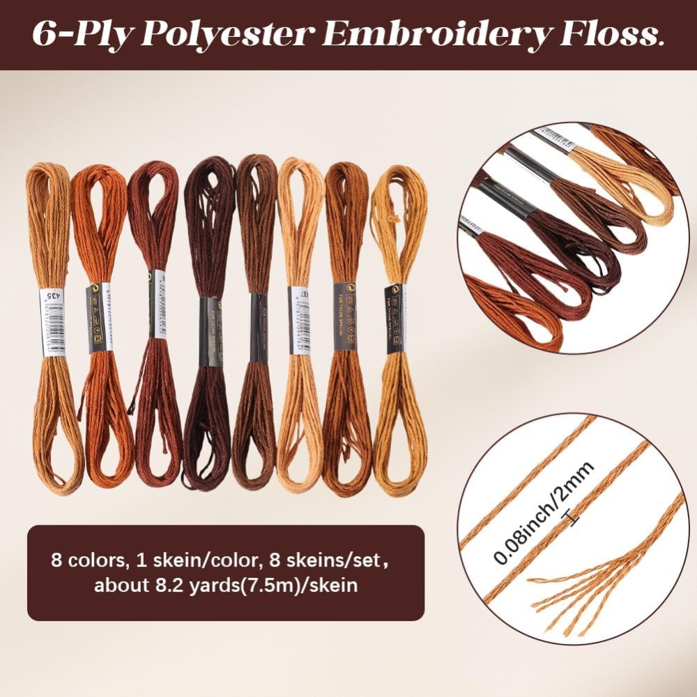 8 Skeins 6 Strands Brown Embro - Embroidery Floss ulasan dan harga
