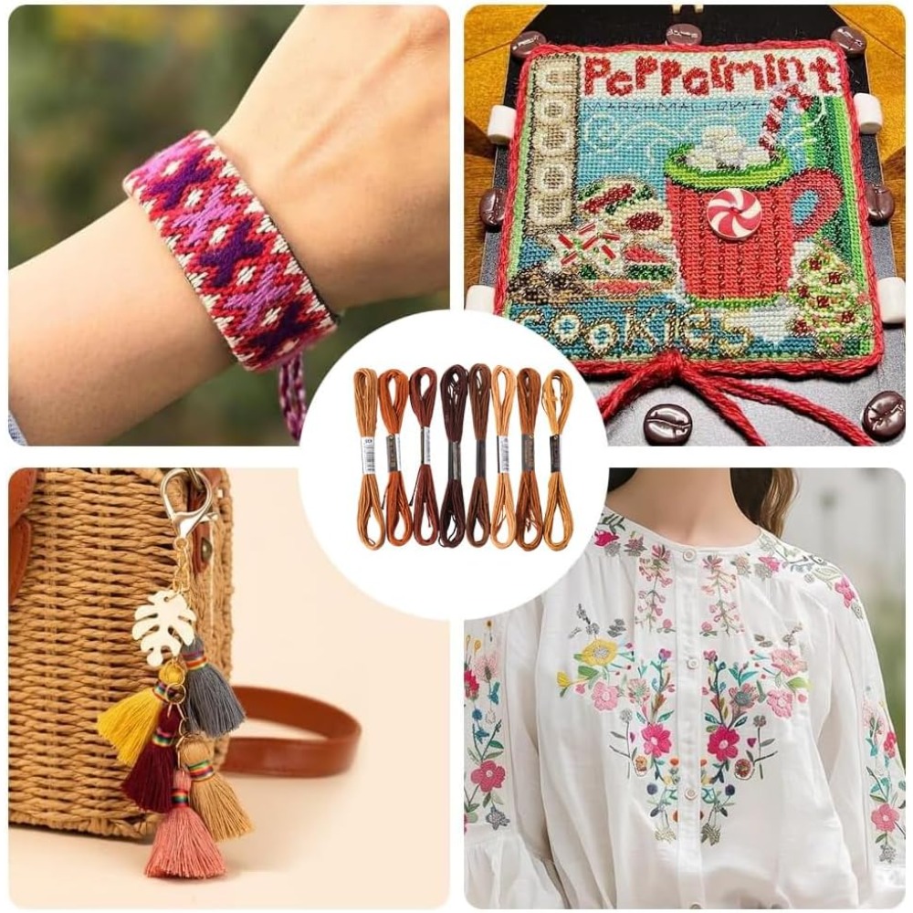 8 Skeins 6 Strands Brown Embro - Embroidery Floss ulasan dan harga