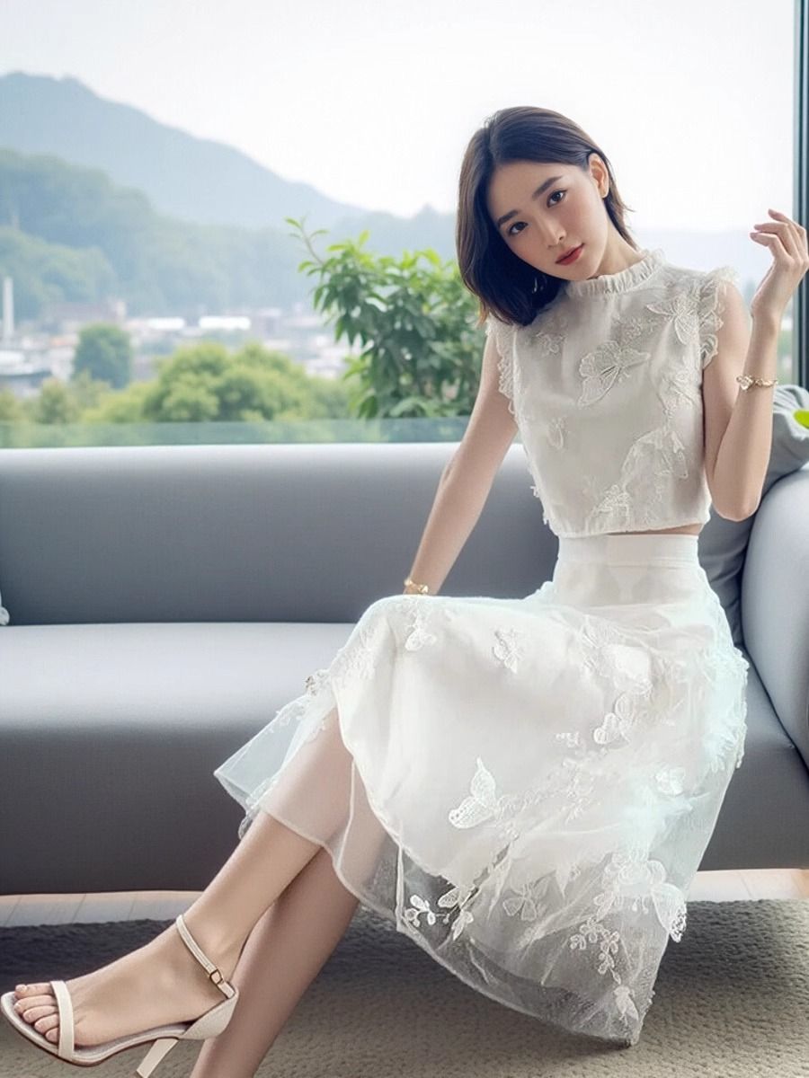 New Summer High End White 2 Pi - Embroidery Blouse ulasan dan harga