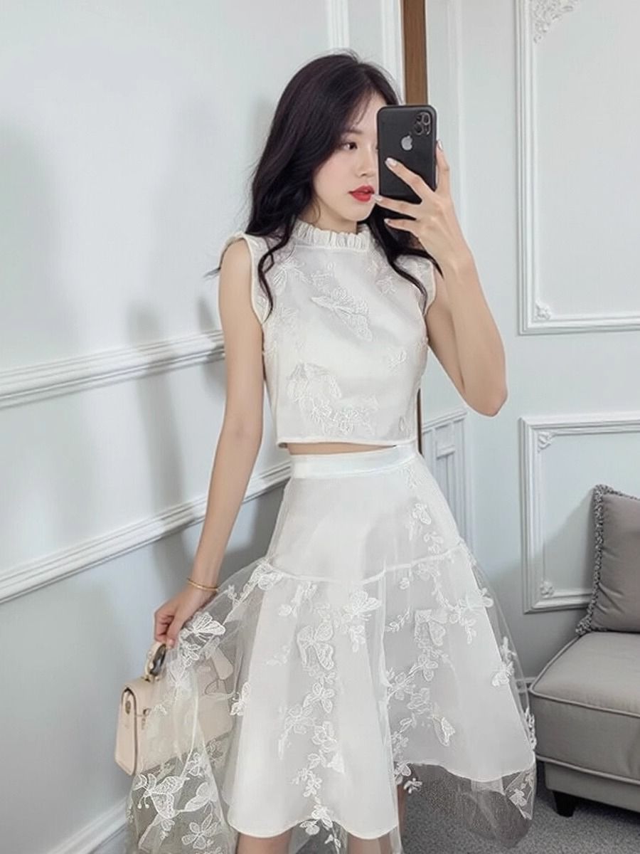 New Summer High End White 2 Pi - Embroidery Blouse ulasan dan harga
