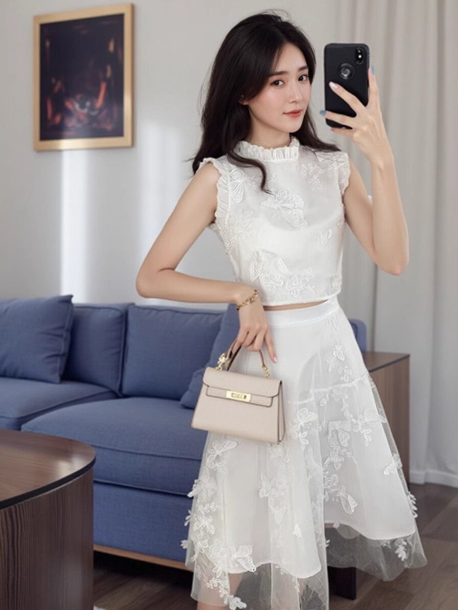 New Summer High End White 2 Pi - Embroidery Blouse ulasan dan harga