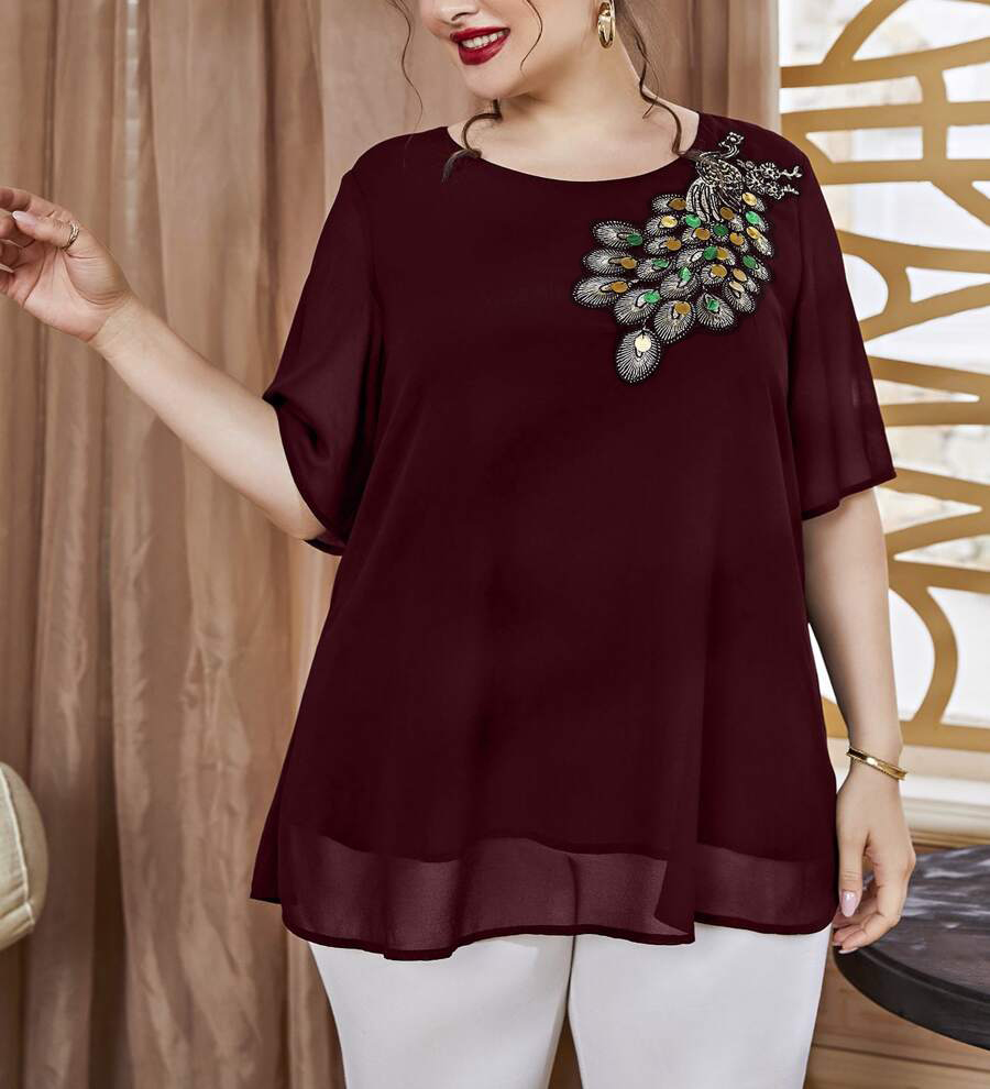 Plus Size Women's Embroidered  - Embroidery Blouse ulasan dan harga