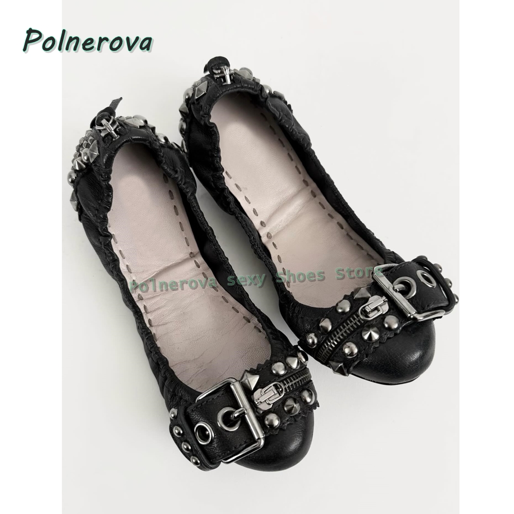 Rivet Belt Buckle Mary Jane Sh - Embroidery Flat Shoes ulasan dan harga