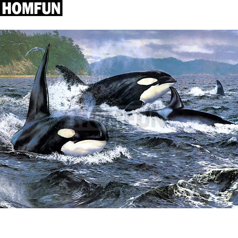 HOMFUN Full Square/Round Drill - Embroidery Whale ulasan dan harga