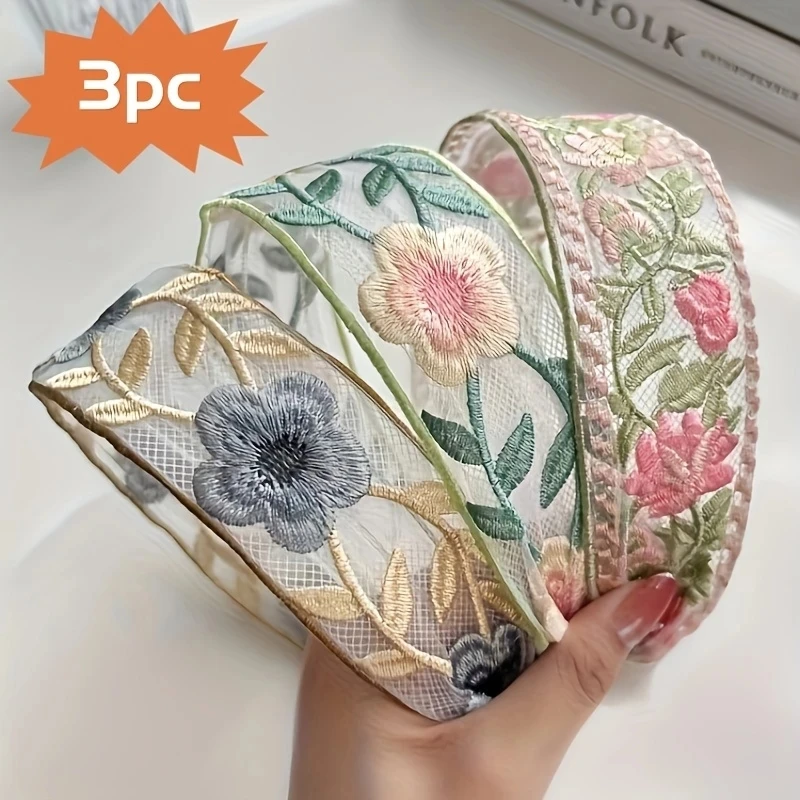 1/3pcs Elegant Chiffon Embroid - Embroidery Ring ulasan dan harga