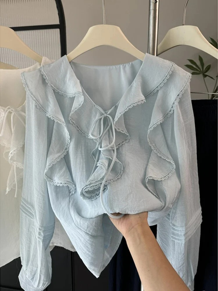 French V-Neck Chic Long Sleeve - Embroidery Origin ulasan dan harga