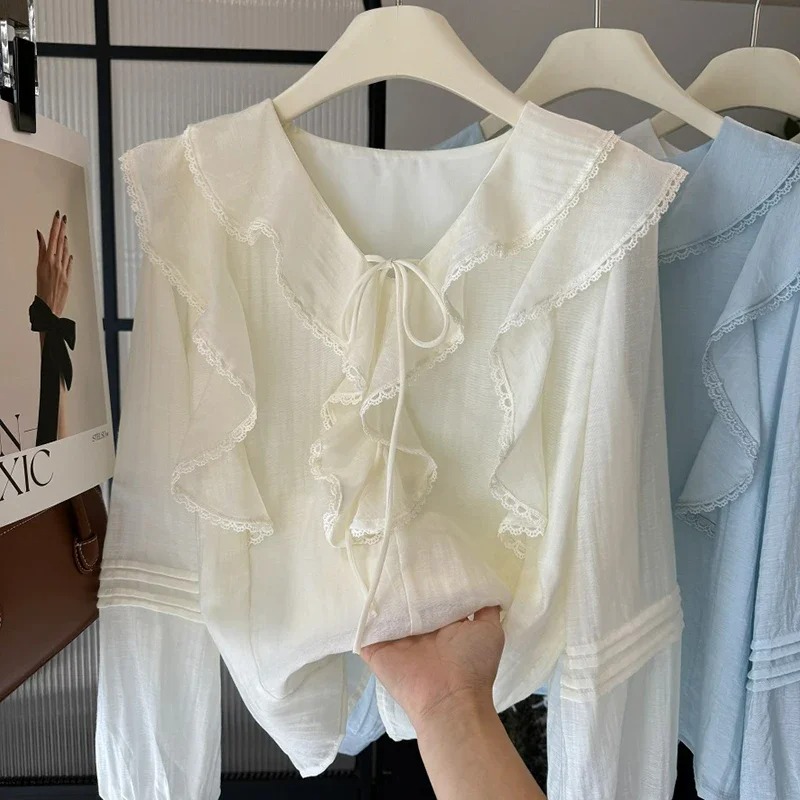 French V-Neck Chic Long Sleeve - Embroidery Origin ulasan dan harga