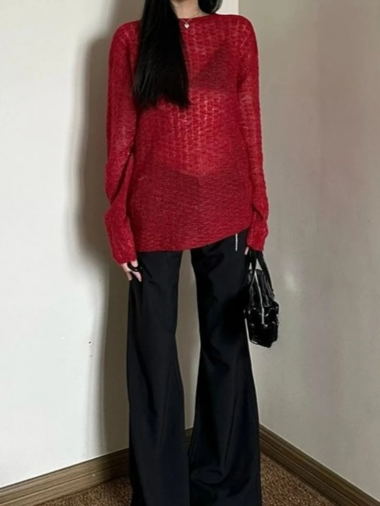 Y2K See-Through Knitted Women' - Embroidery Origin ulasan dan harga