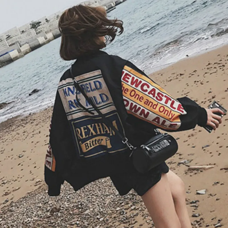 Harajuku Letters Jacket Women  - Embroidery Design Patterns Flowers ulasan dan harga